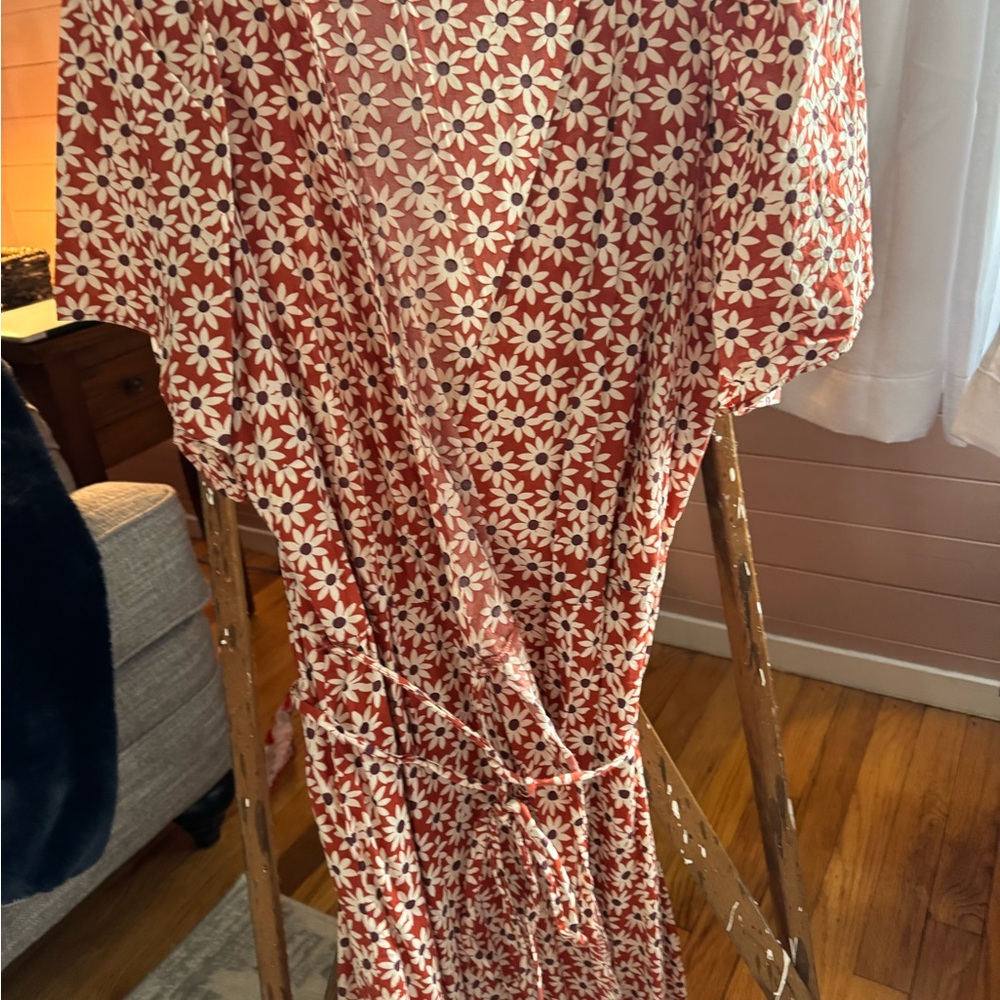 Floral Red and White Wrap Dress